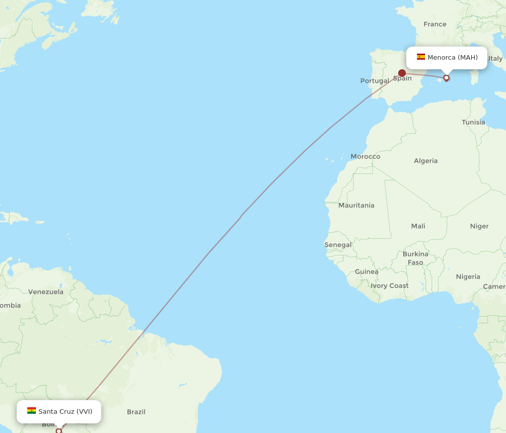 VVI to MAH flights and routes map