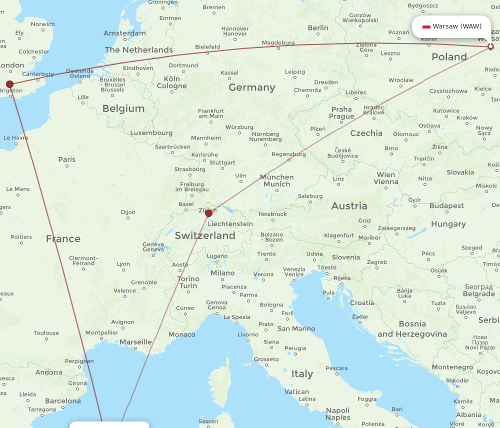 MAH-WAW flight routes