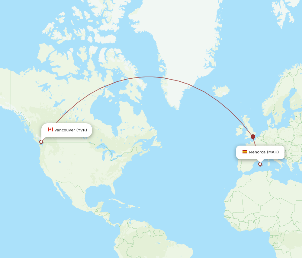 MAH-YVR flight routes