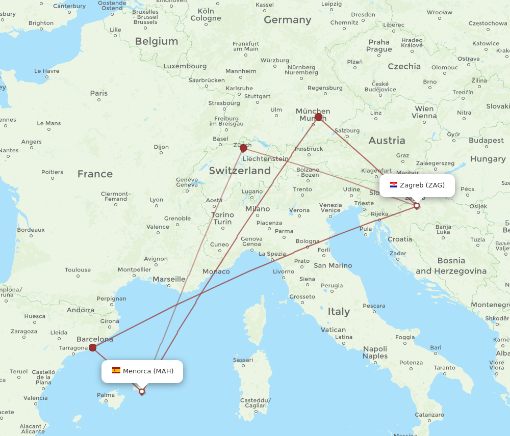 MAH-ZAG flight routes
