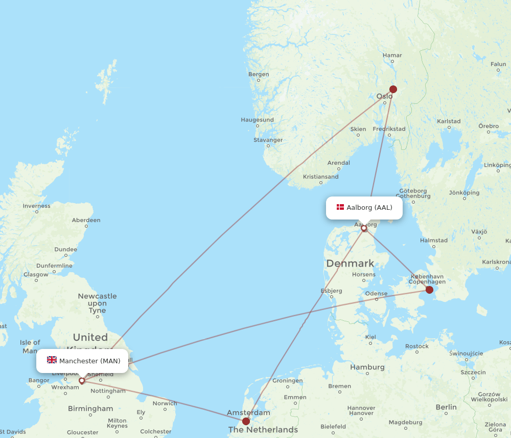 MAN to AAL flights and routes map