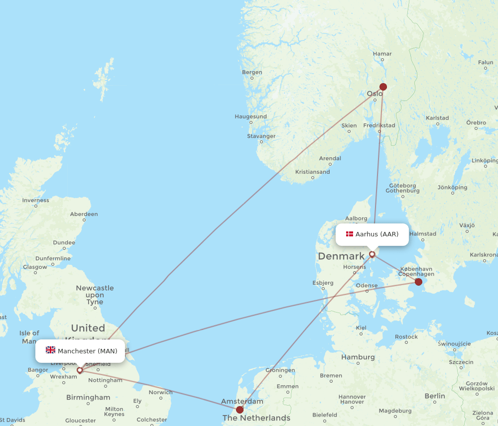 MAN-AAR flight routes