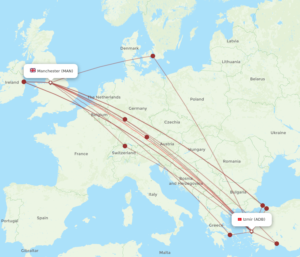 MAN to ADB flights and routes map