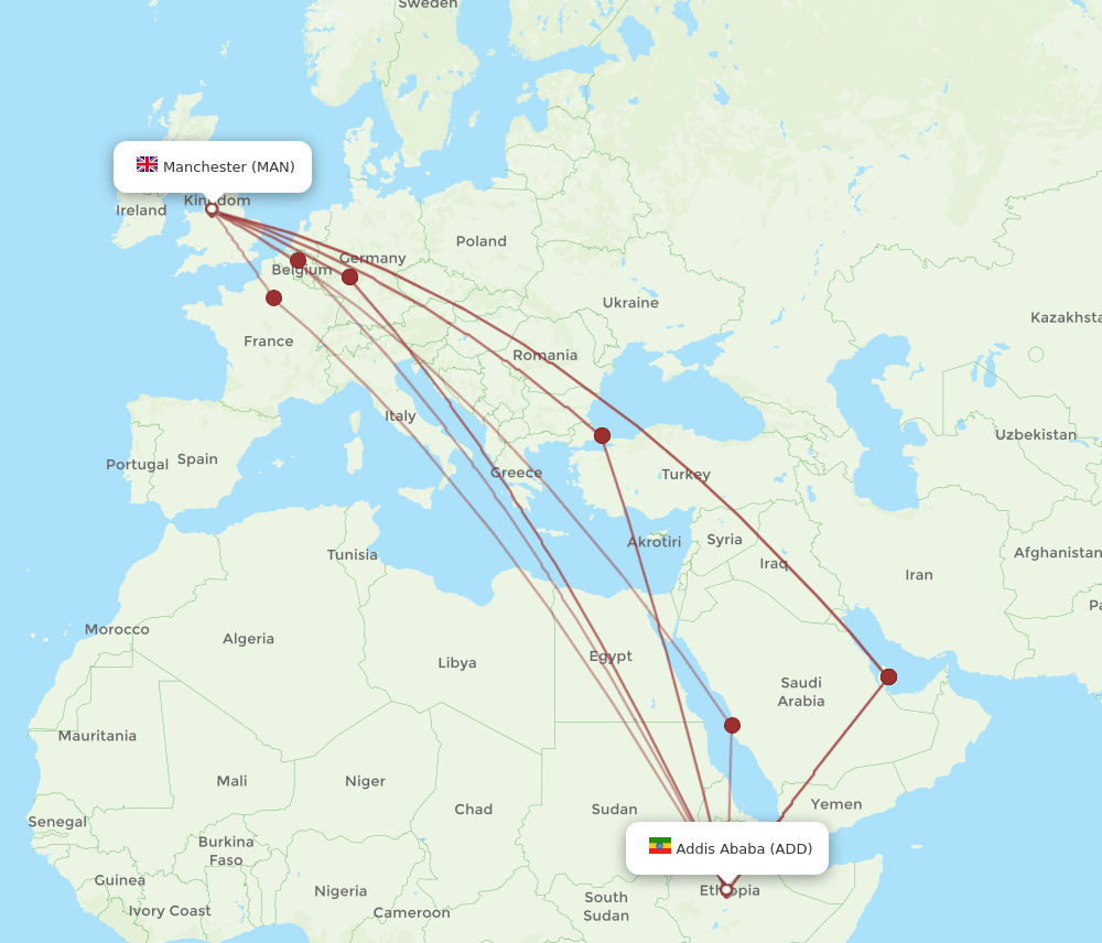 MAN-ADD flight routes
