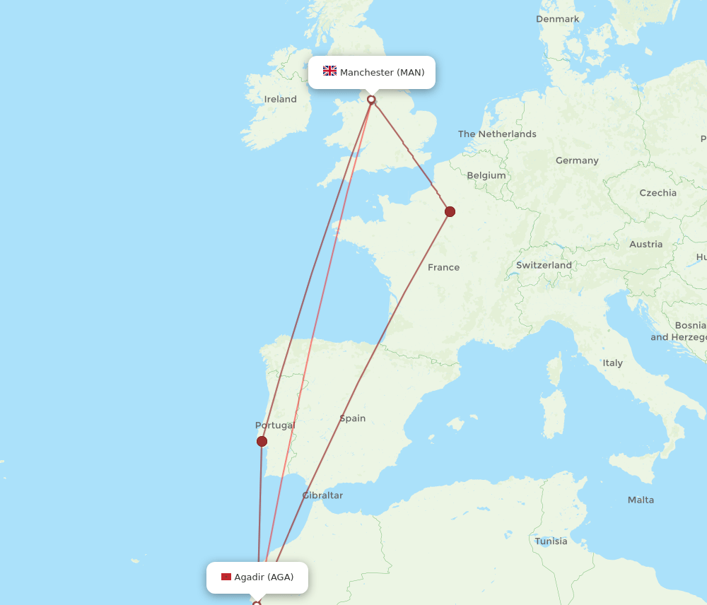 MAN-AGA flight routes