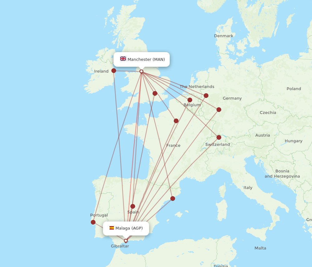 MAN to AGP flights and routes map