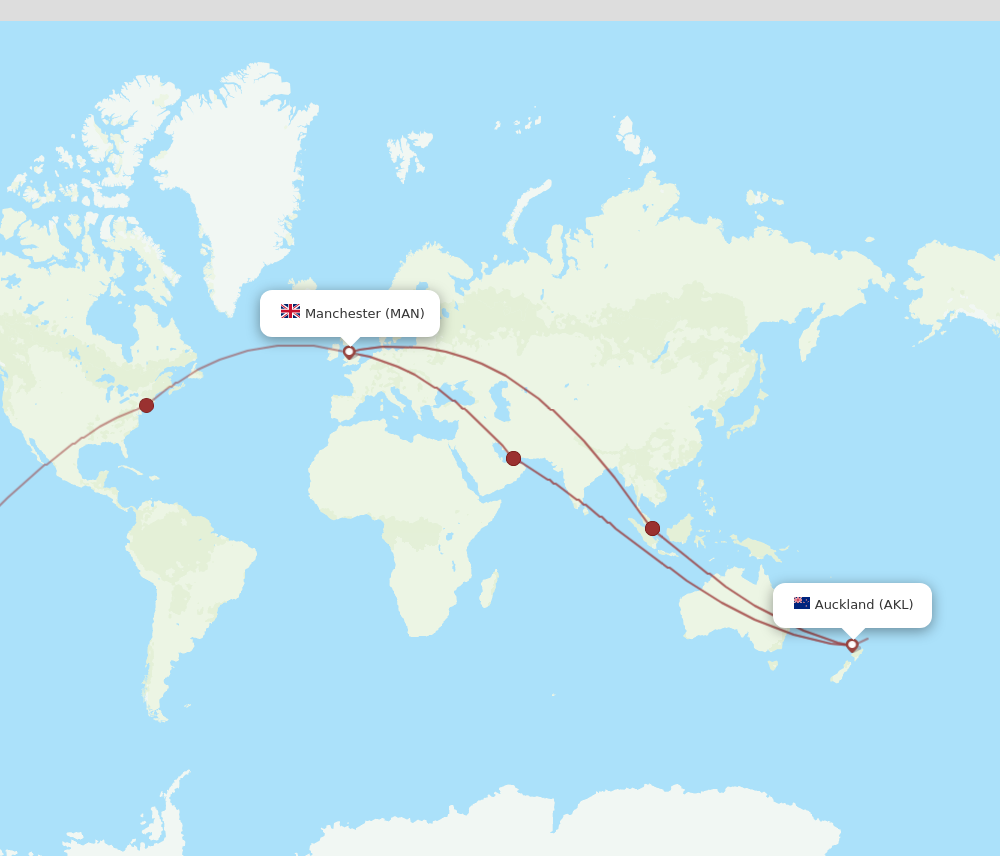 MAN to AKL flights and routes map