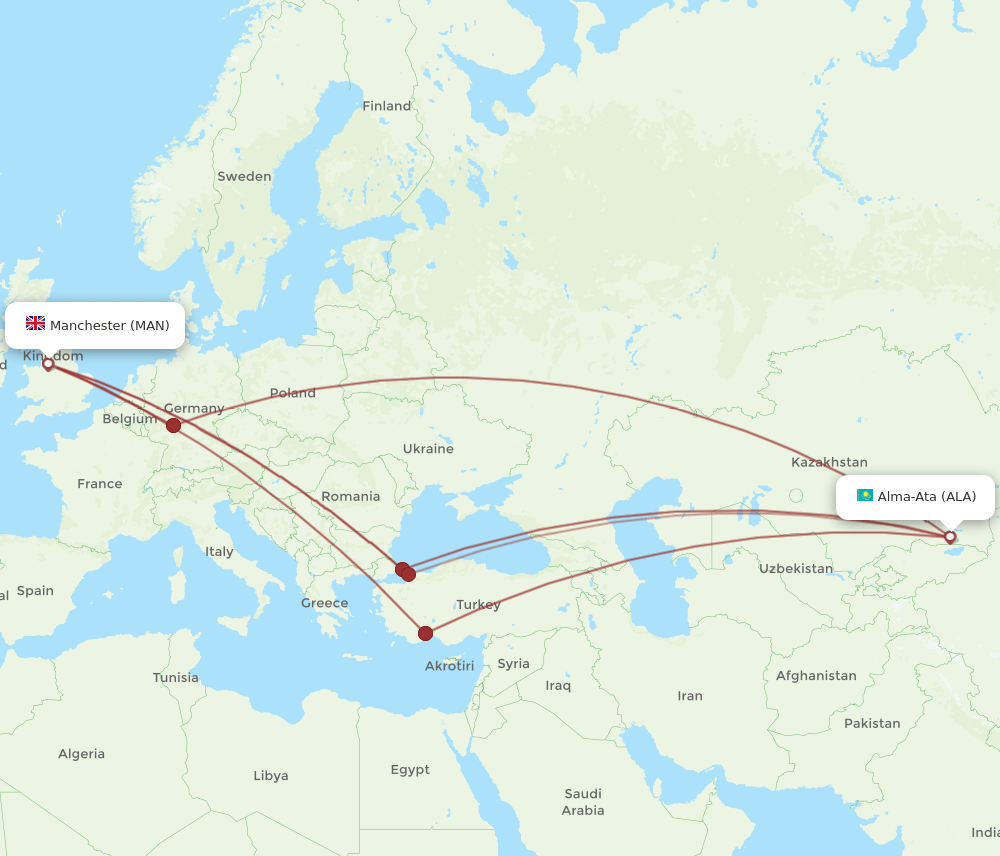 MAN-ALA flight routes