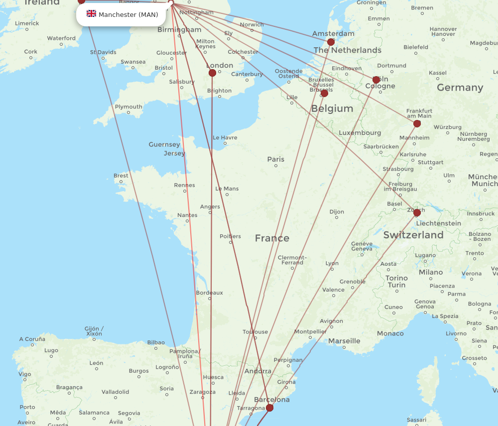 MAN to ALC flights and routes map