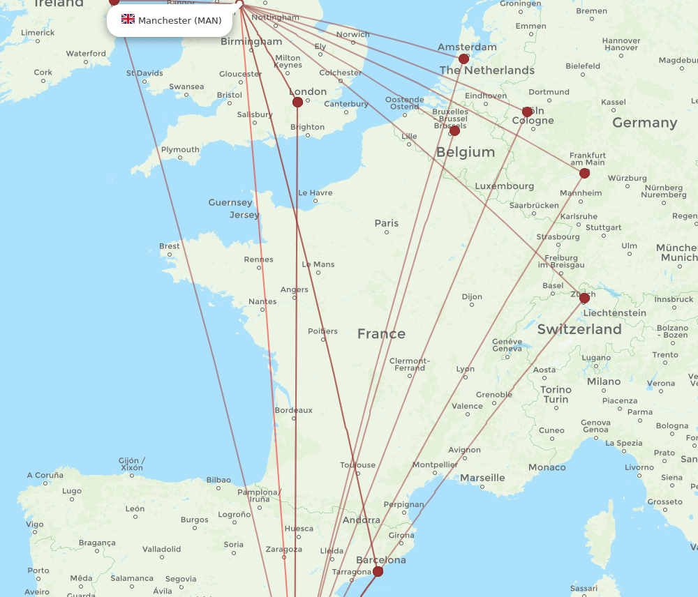 MAN-ALC flight routes