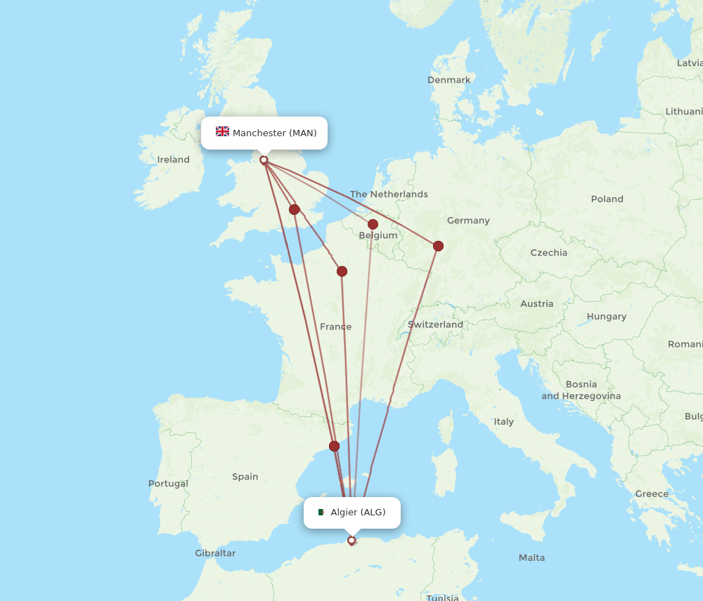 MAN-ALG flight routes