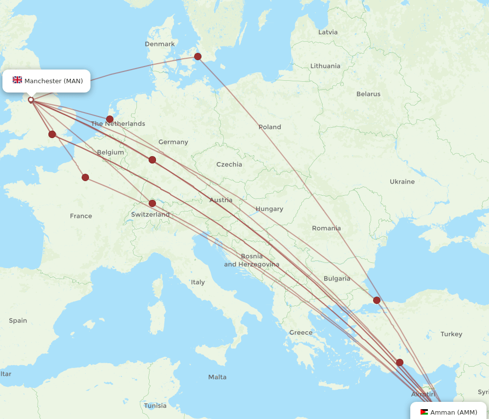 MAN-AMM flight routes