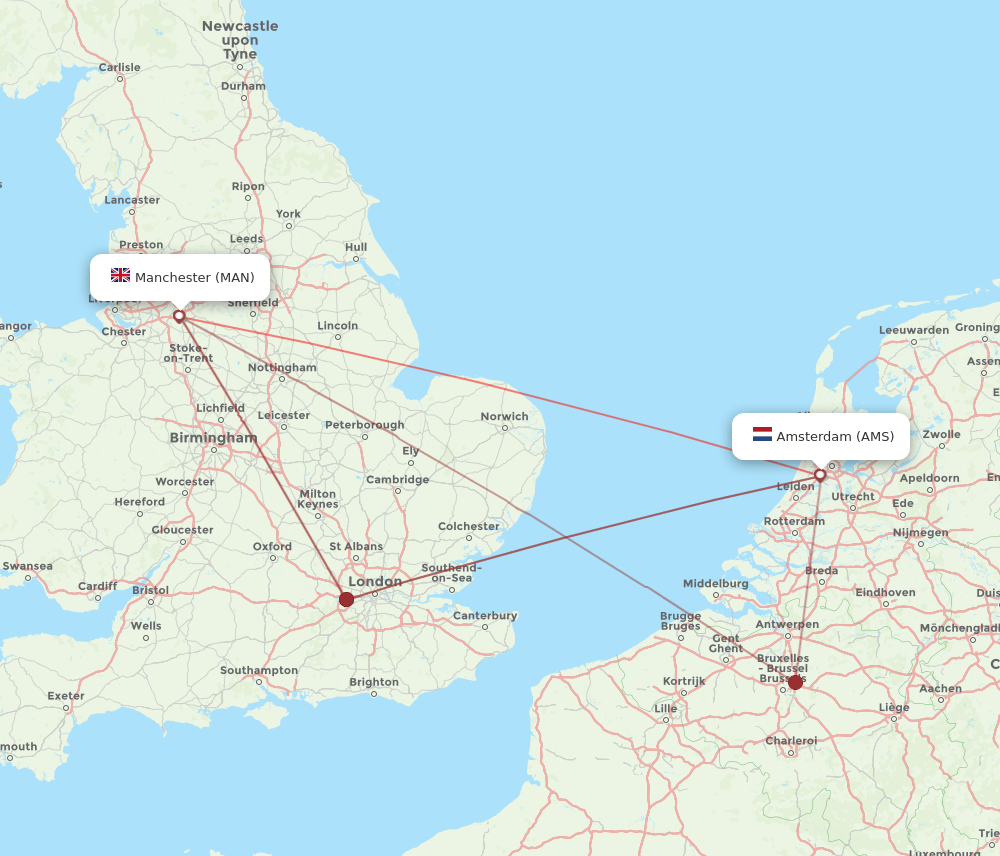 MAN to AMS flights and routes map