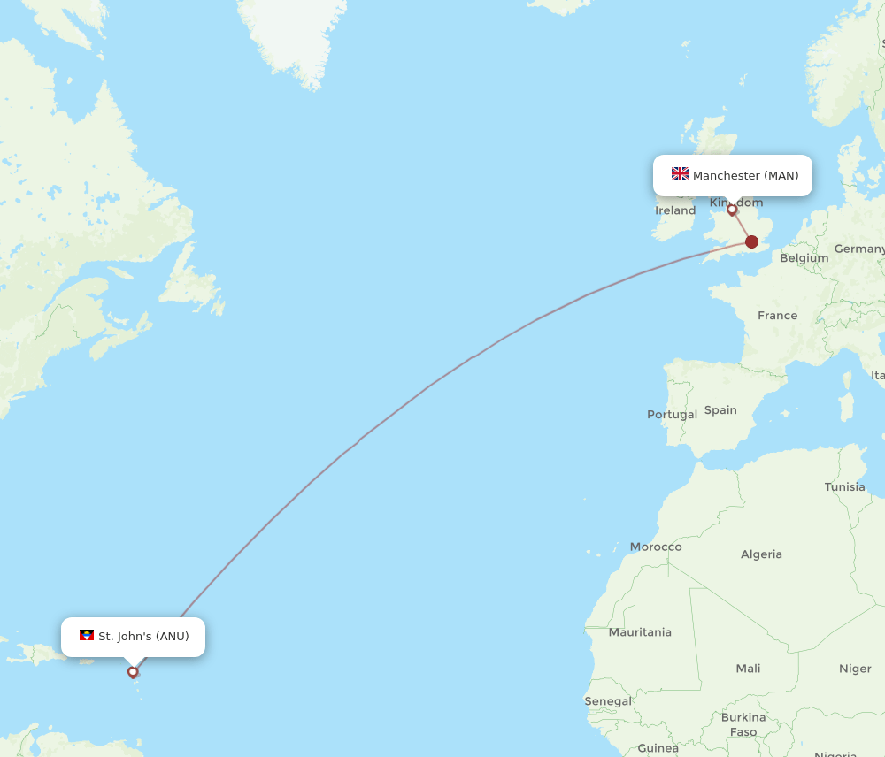 MAN-ANU flight routes