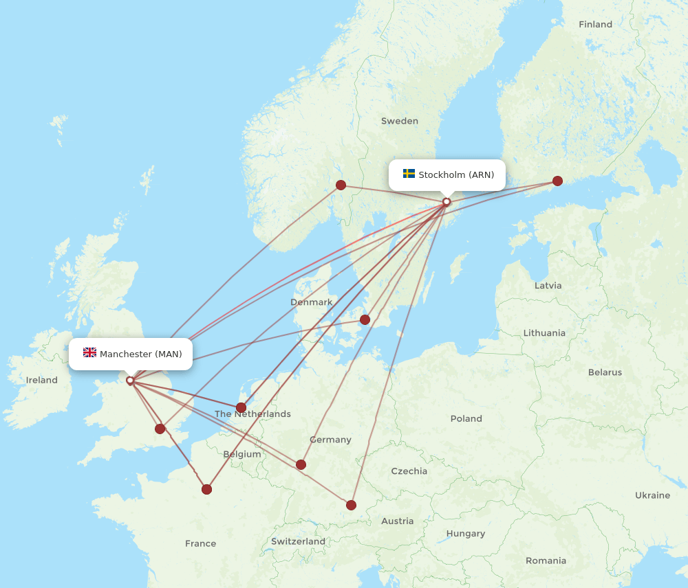 MAN-ARN flight routes