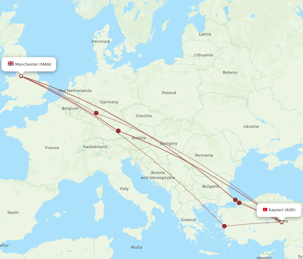 MAN to ASR flights and routes map