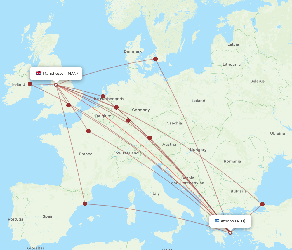 MAN-ATH flight routes
