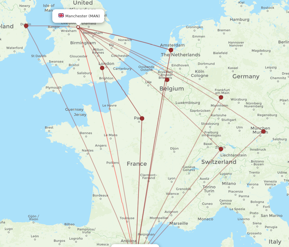 MAN to BCN flights and routes map