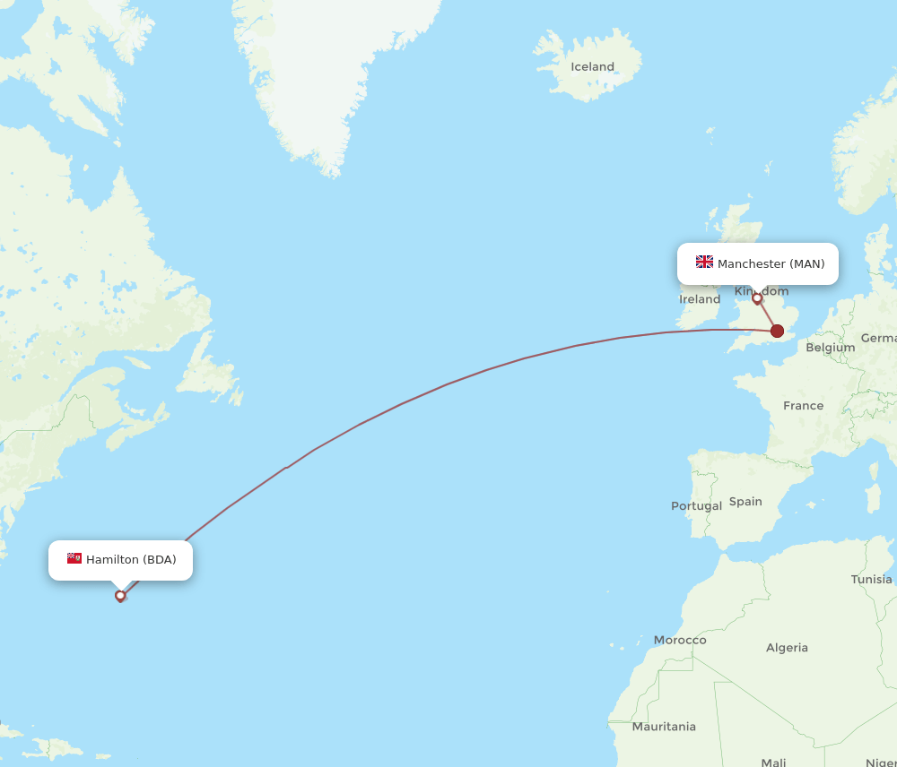 MAN to BDA flights and routes map