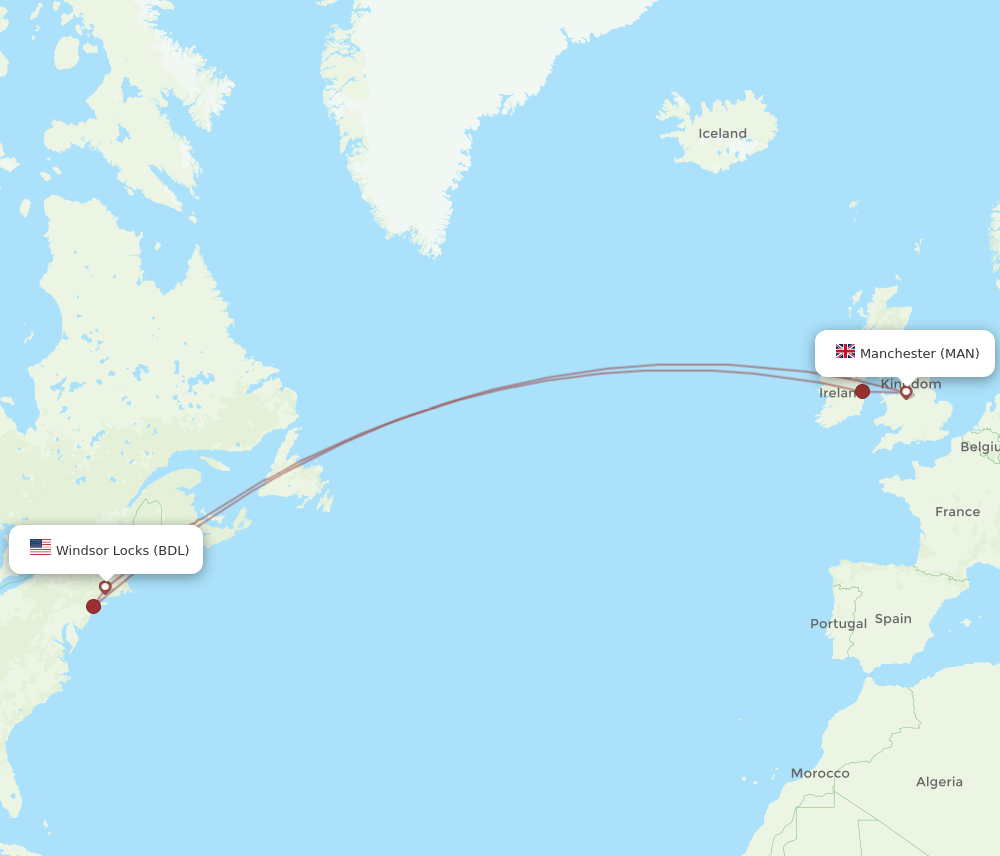 MAN-BDL flight routes