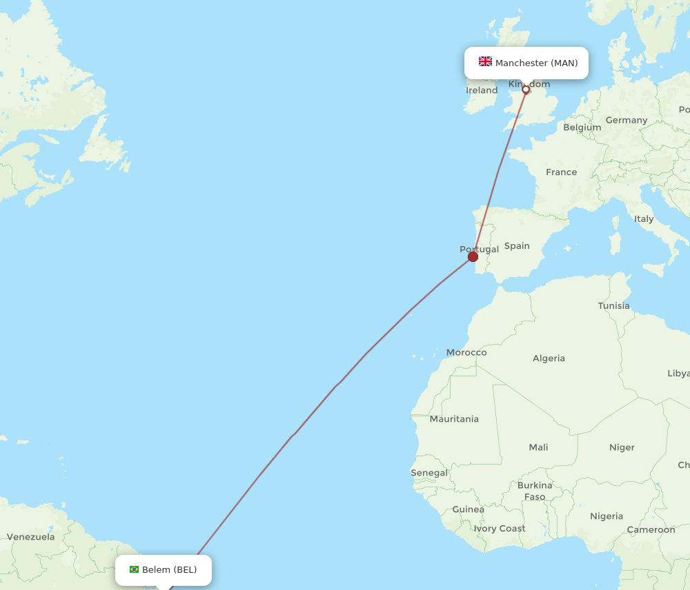 MAN-BEL flight routes