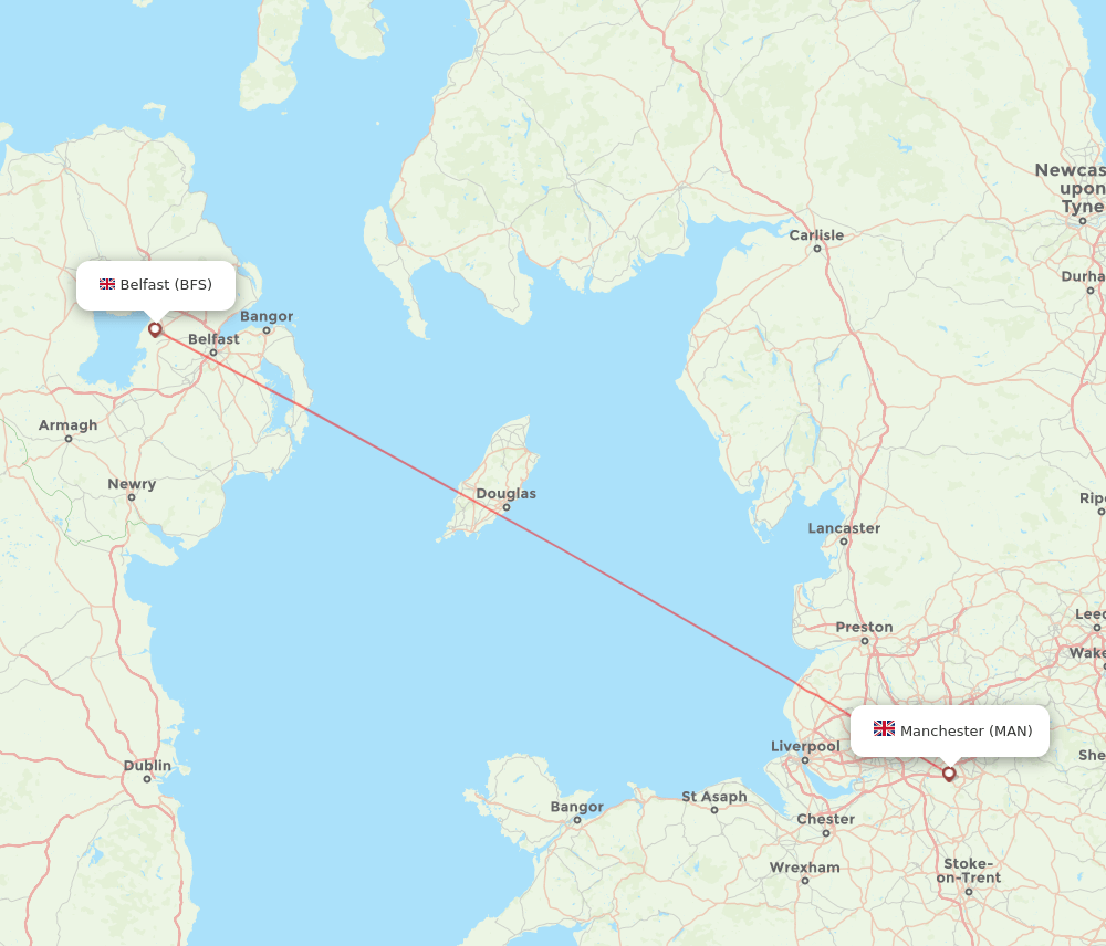 Manchester - Belfast route map and flight paths