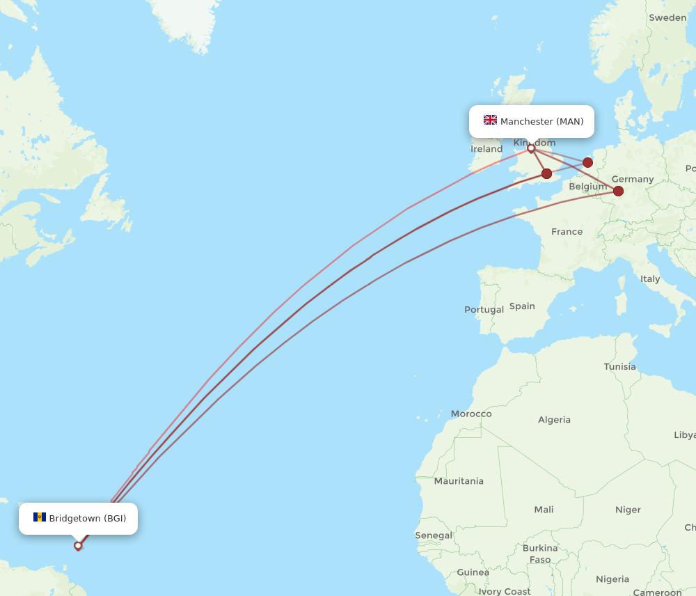 MAN-BGI flight routes