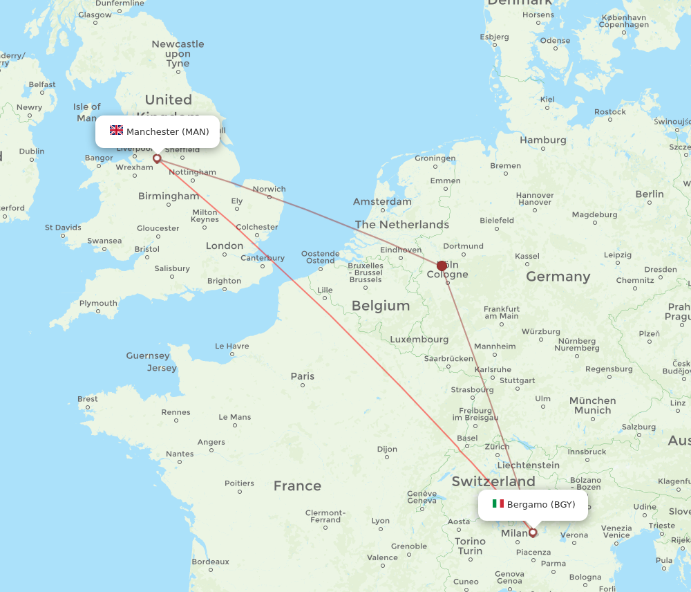 MAN to BGY flights and routes map