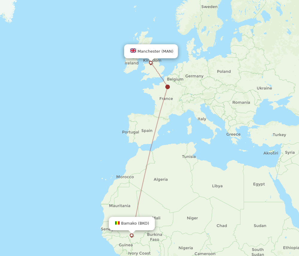 MAN to BKO flights and routes map