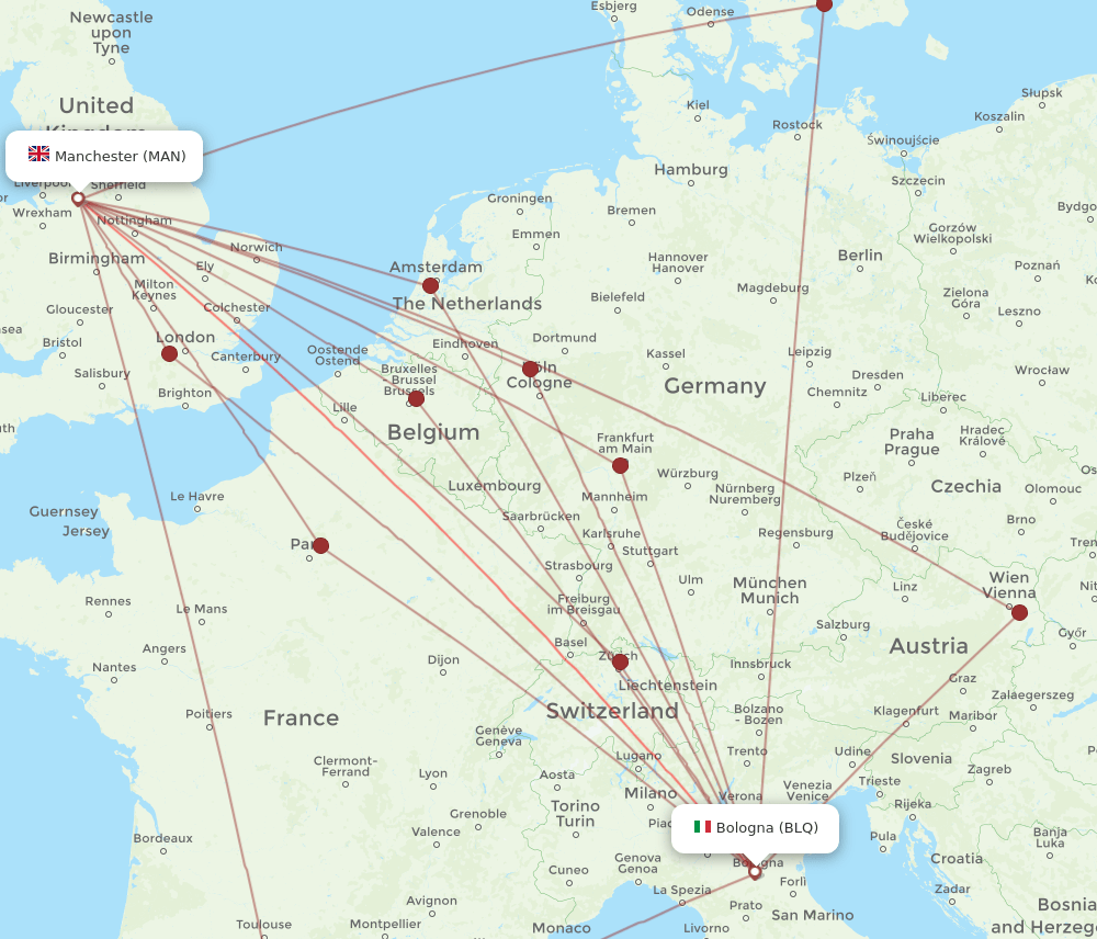 MAN-BLQ flight routes