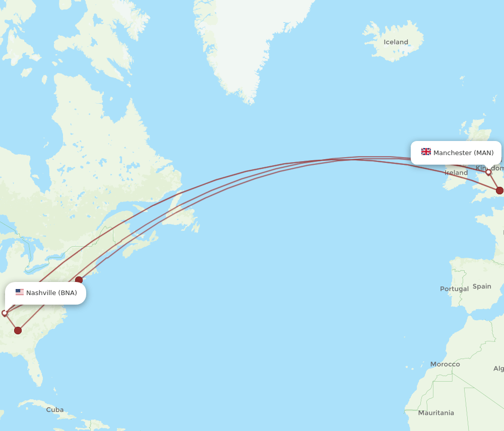 MAN-BNA flight routes