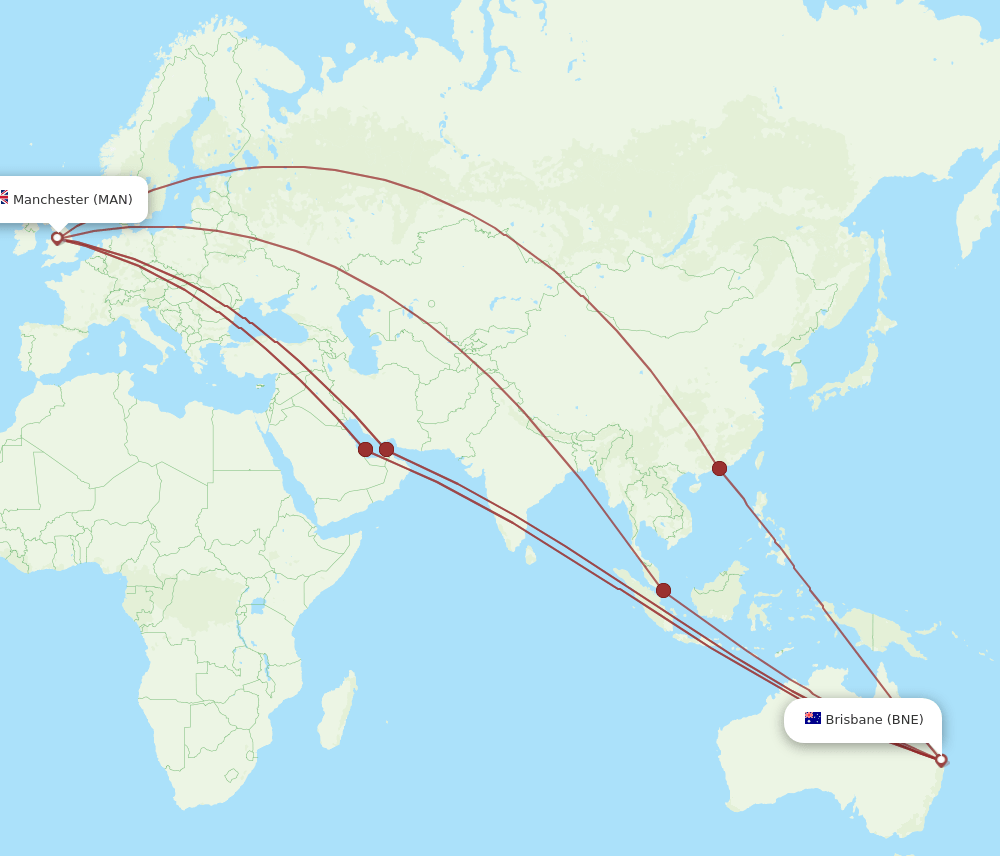 MAN-BNE flight routes