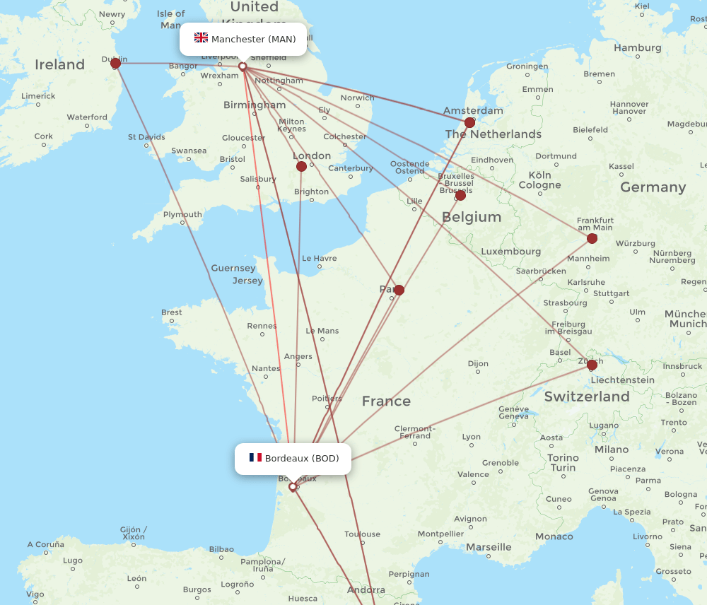 MAN-BOD flight routes