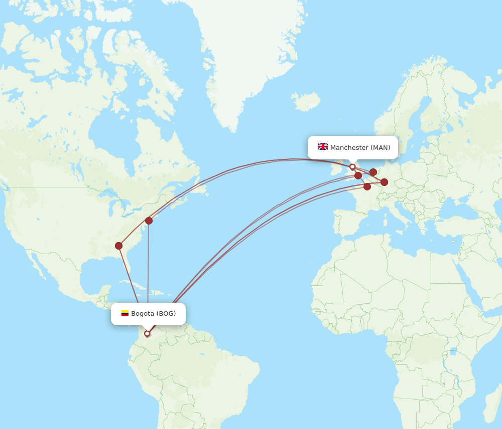 MAN-BOG flight routes