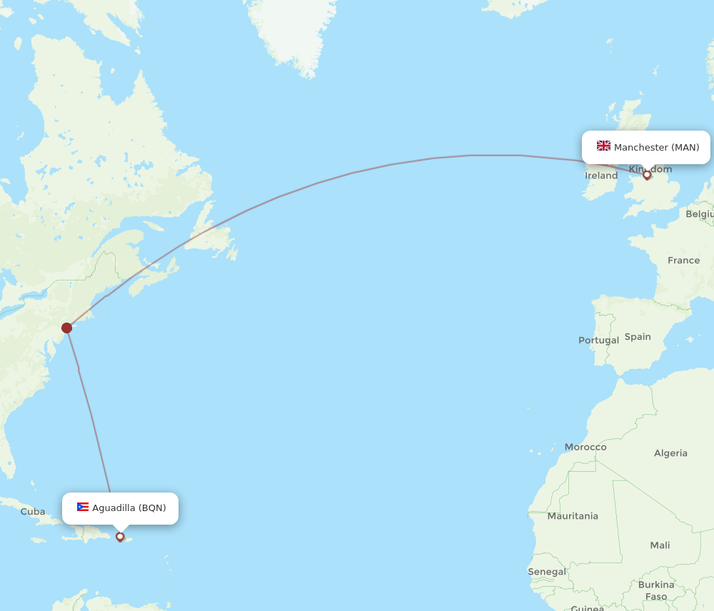 MAN-BQN flight routes
