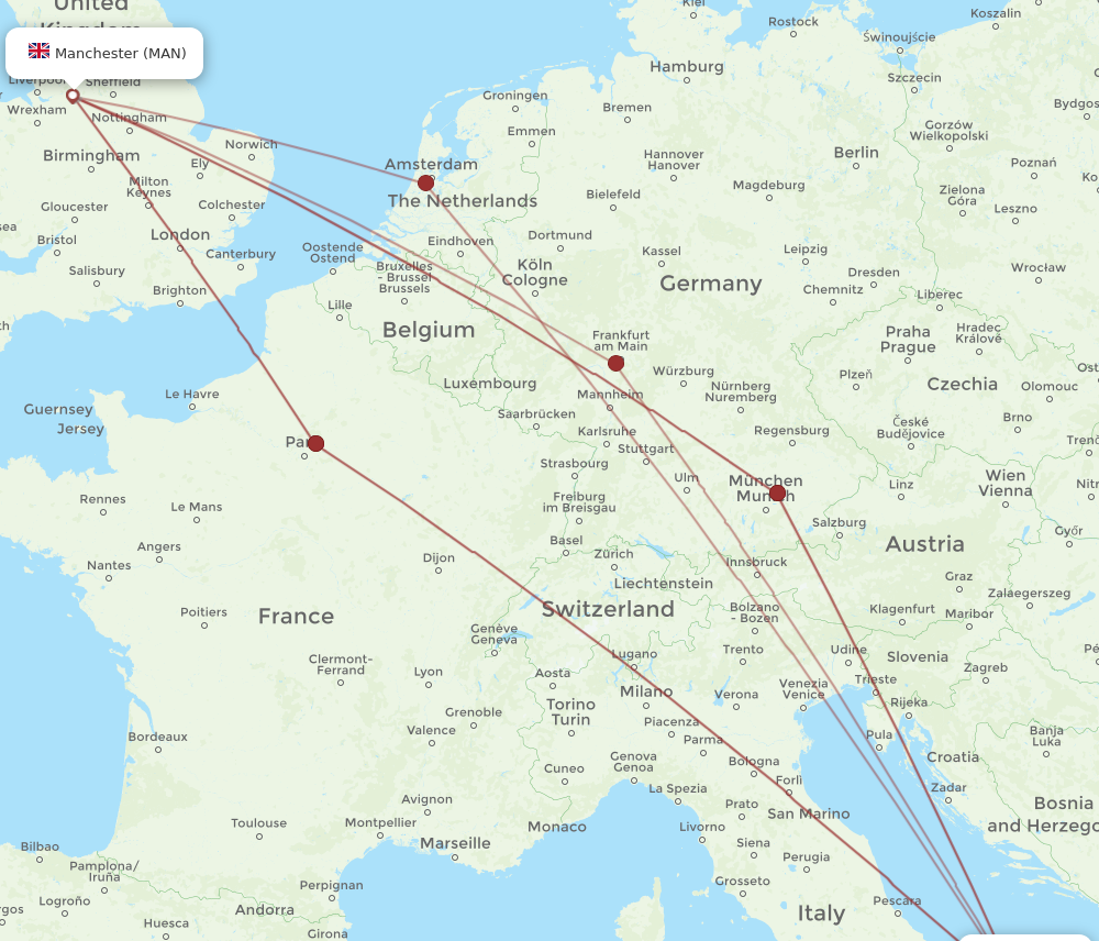 MAN to BRI flights and routes map