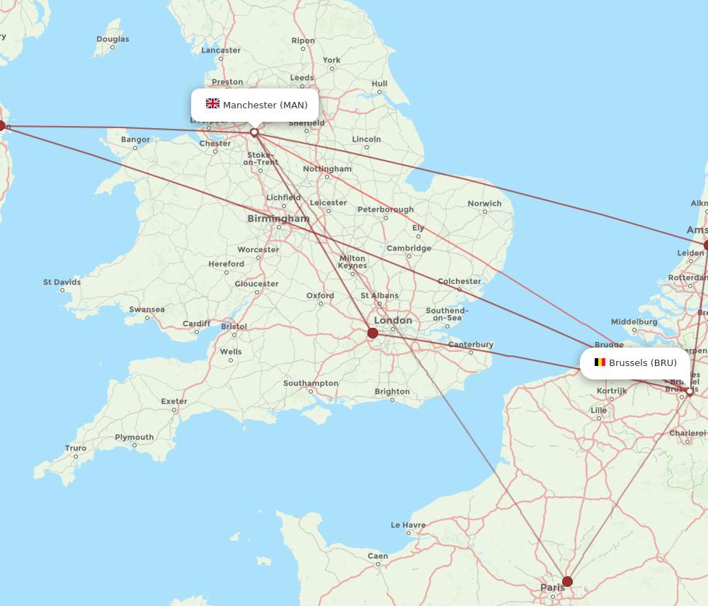 MAN to BRU flights and routes map