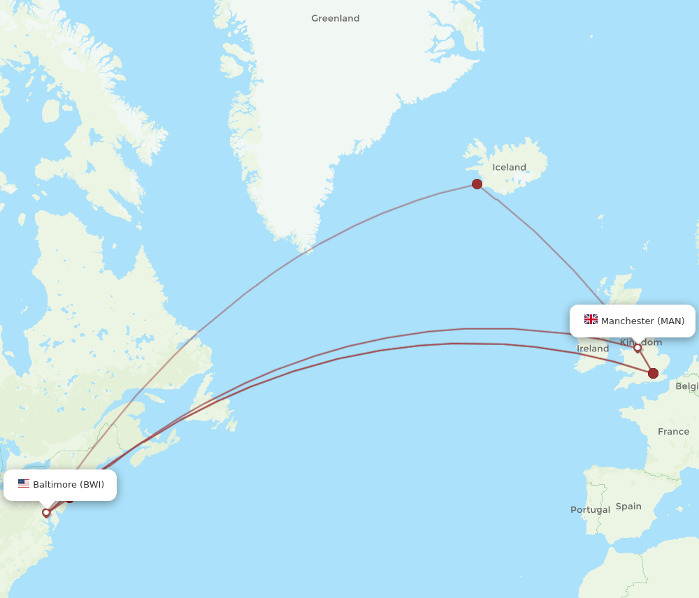 MAN-BWI flight routes
