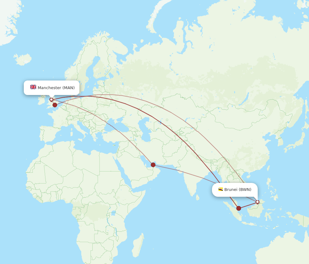 MAN-BWN flight routes