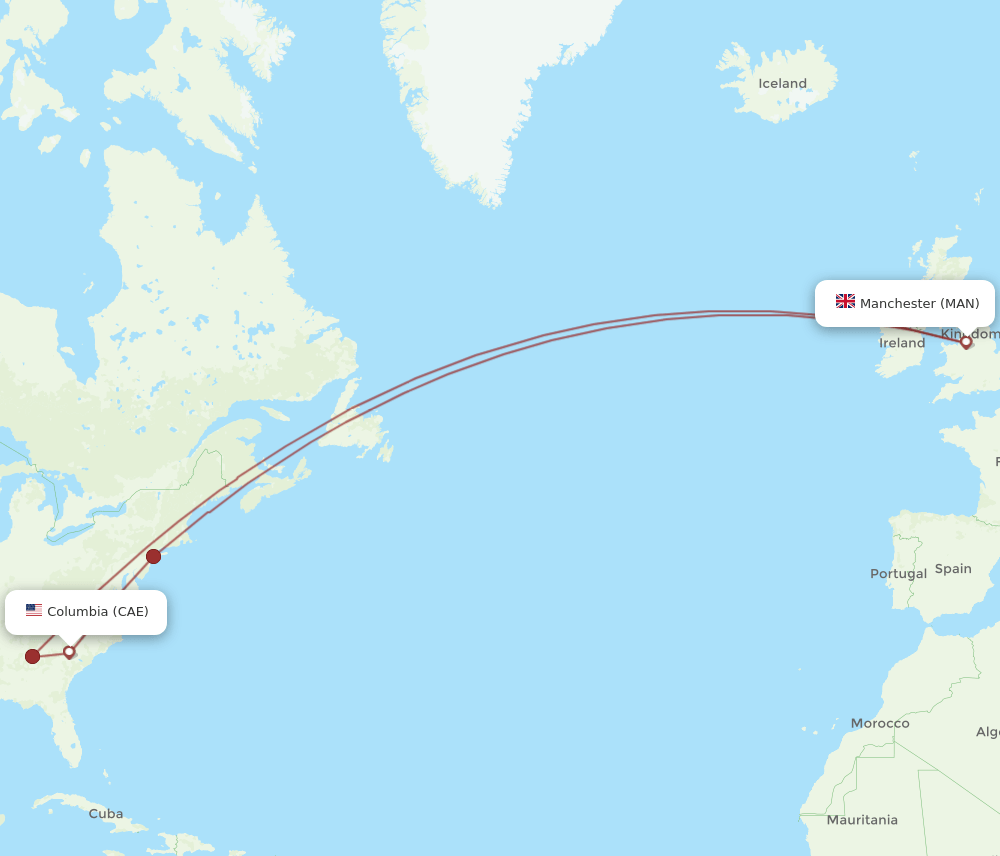 MAN-CAE flight routes