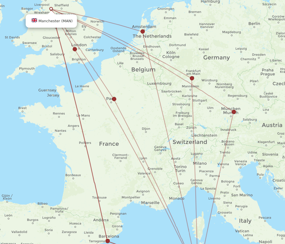 MAN-CAG flight routes