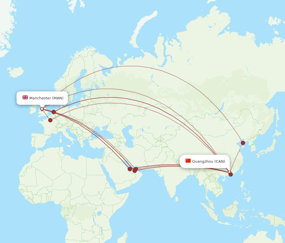 MAN-CAN flight routes