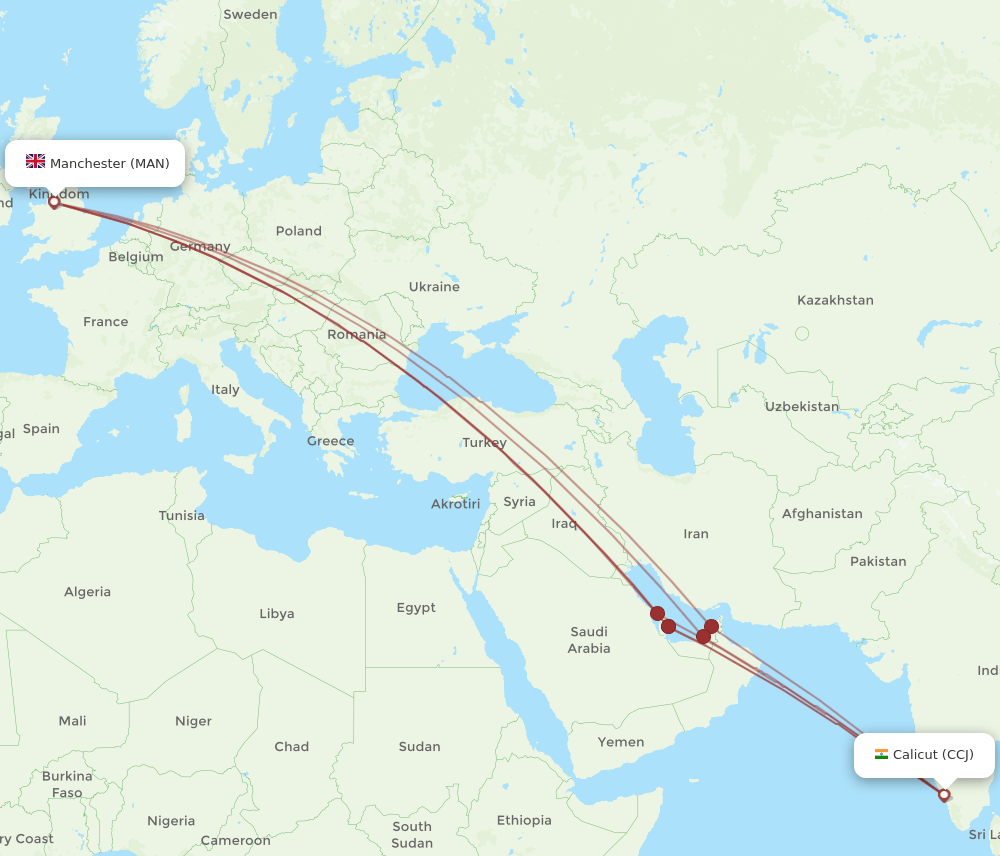 MAN-CCJ flight routes