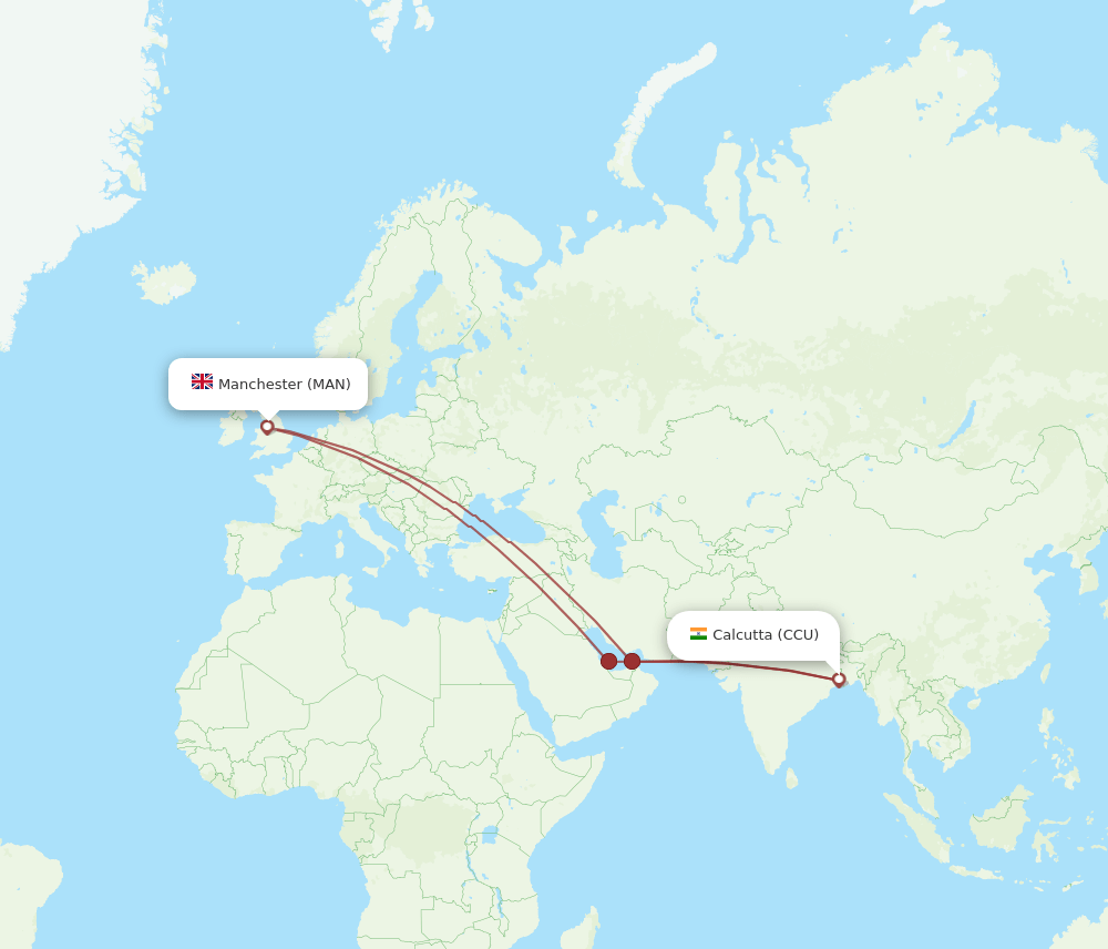 MAN-CCU flight routes