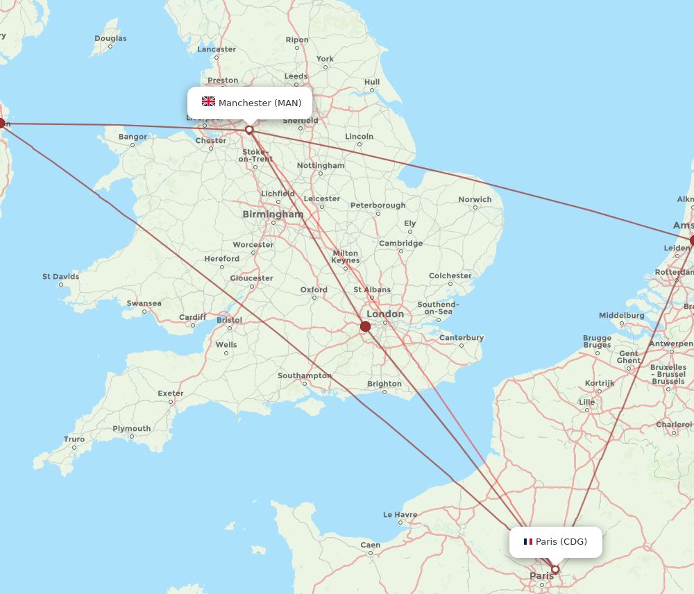 MAN to CDG flights and routes map