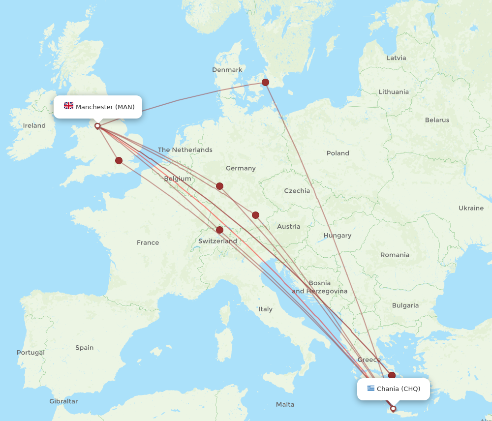 MAN to CHQ flights and routes map