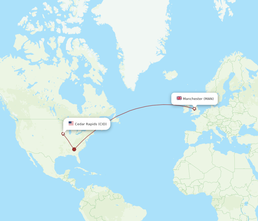 MAN-CID flight routes