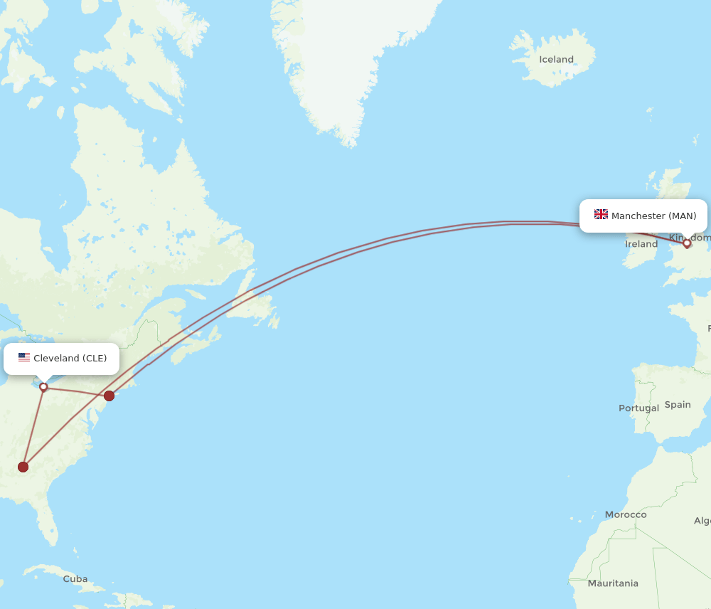 MAN-CLE flight routes