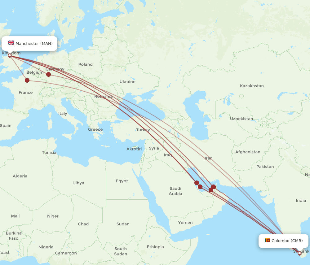 MAN-CMB flight routes