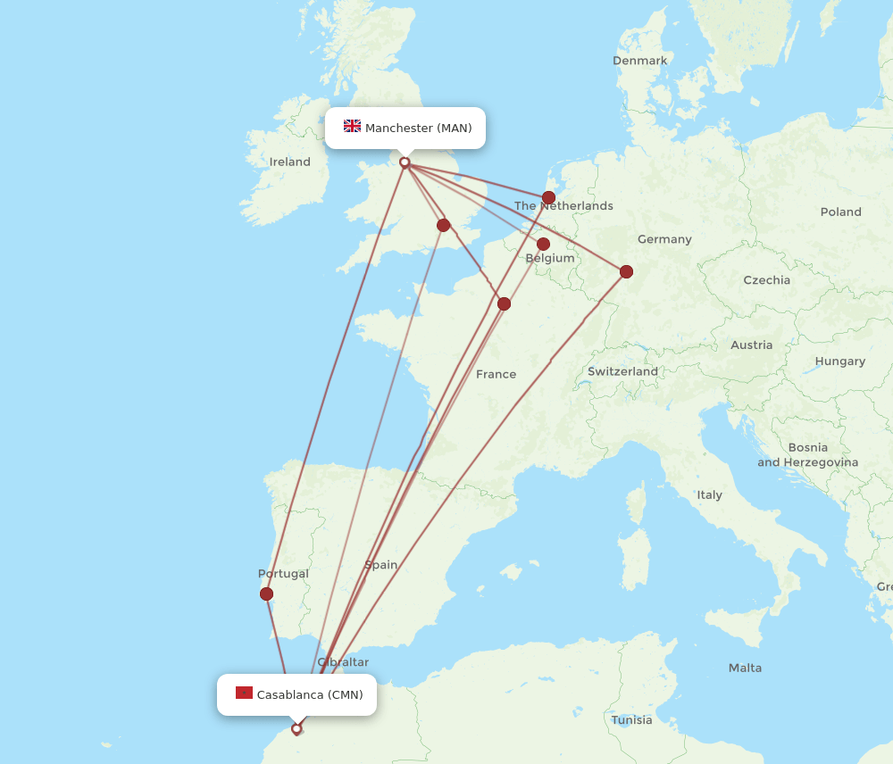 MAN-CMN flight routes